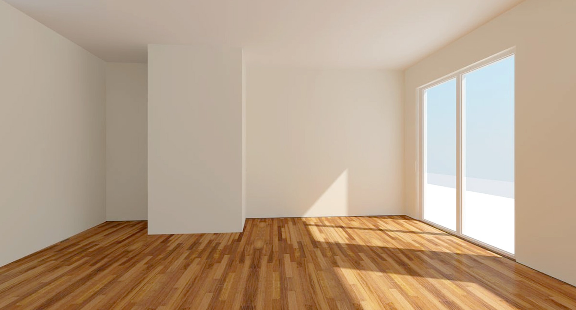 Leeres Wohnzimmer mit hellem Holzboden